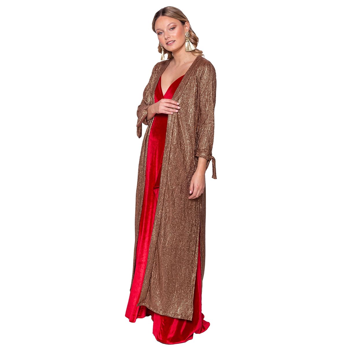 MARIA PASKARO - Tapado Kimono Largo Verona Cobre Plisado Maria Paskaro - Cobre.
