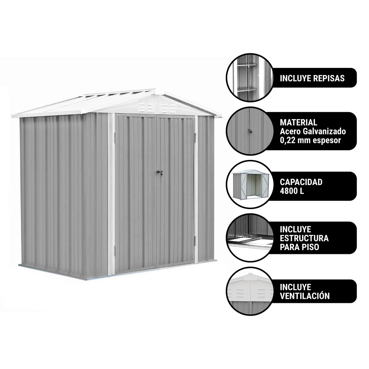 EL BARCO - Bodega Jardín con Repisas 198x126x212 Homeshed Color Gris