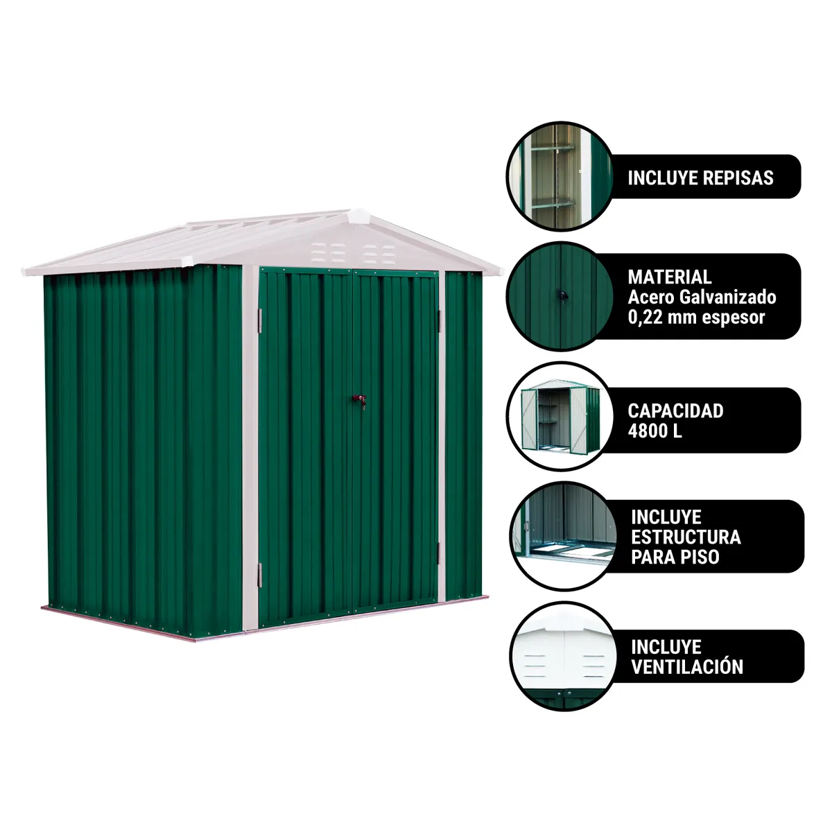 EL BARCO - BODEGA JARDÍN CON REPISAS 198x126x212 HOMESHED COLOR VERDE