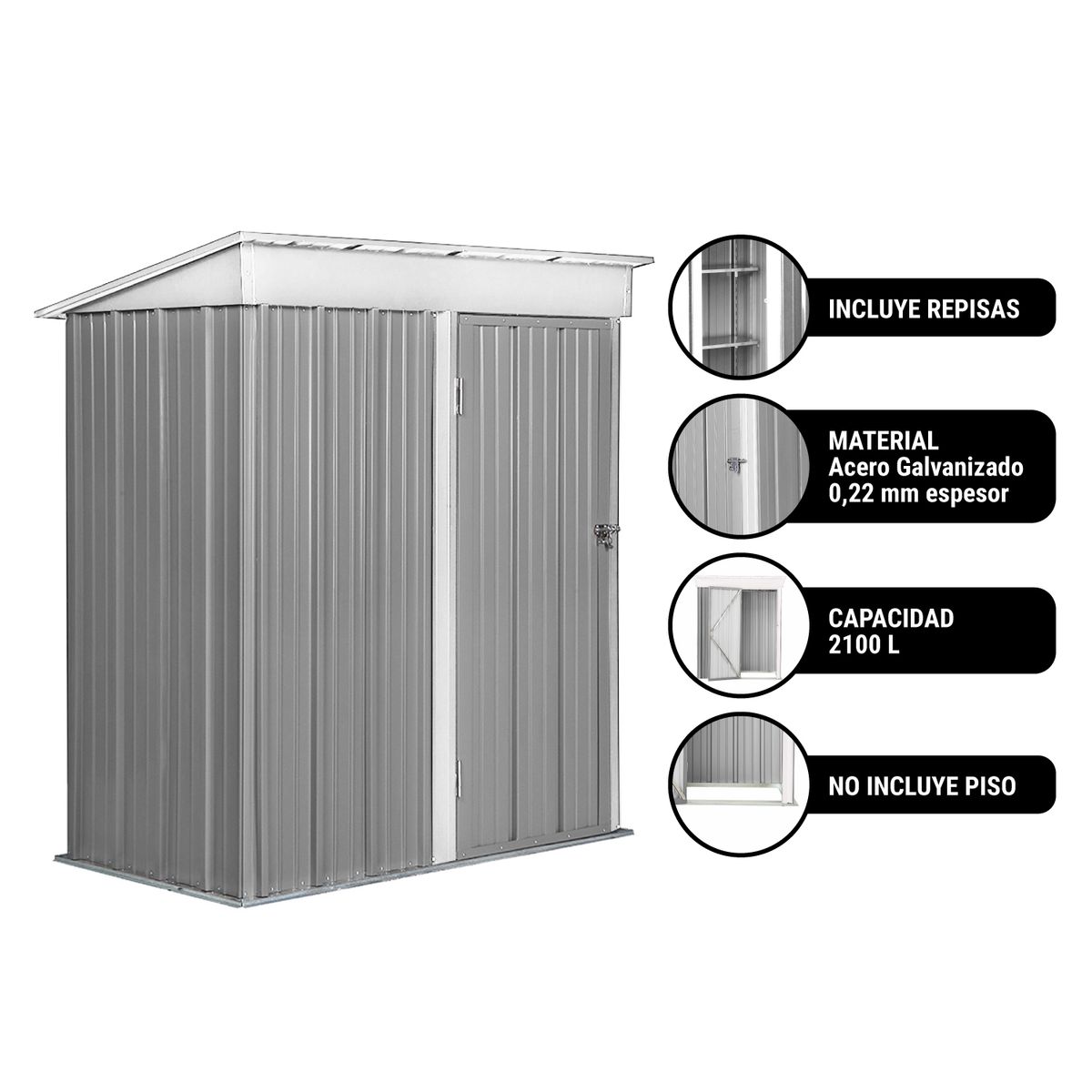 EL BARCO - Bodega Jardín con Repisas 162x92x180 Boxshed Color Gris