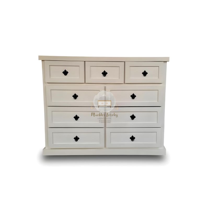 RUSTIC STYLE - COMODA 9 CAJONES BLANCA