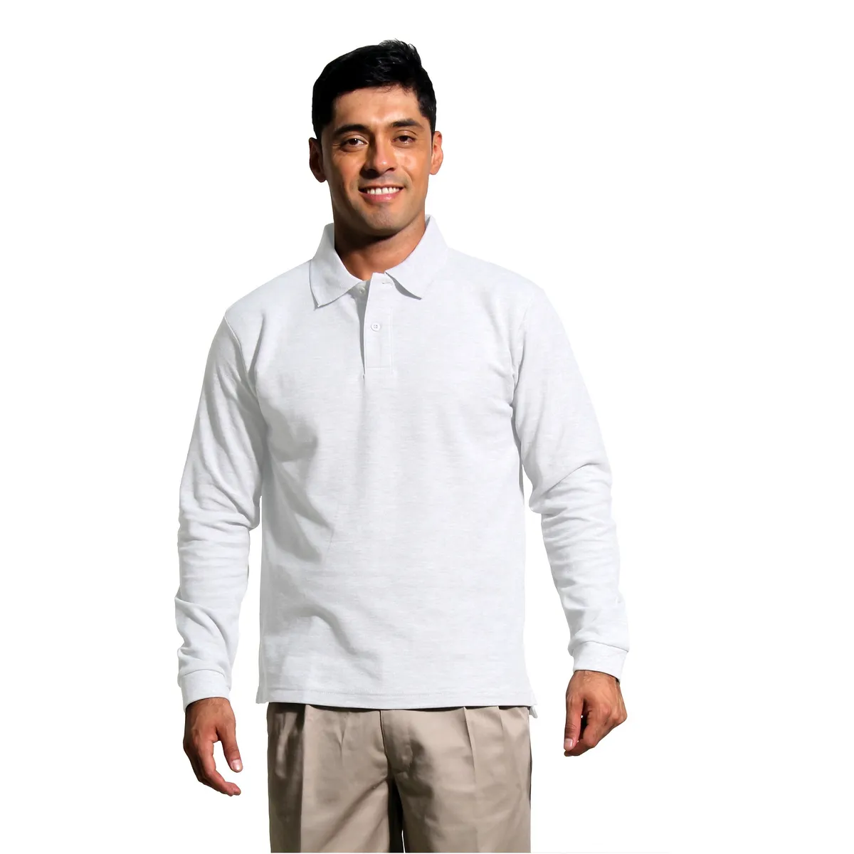 90 GRADOS - Polera Pique Hombre Manga Larga Blanca