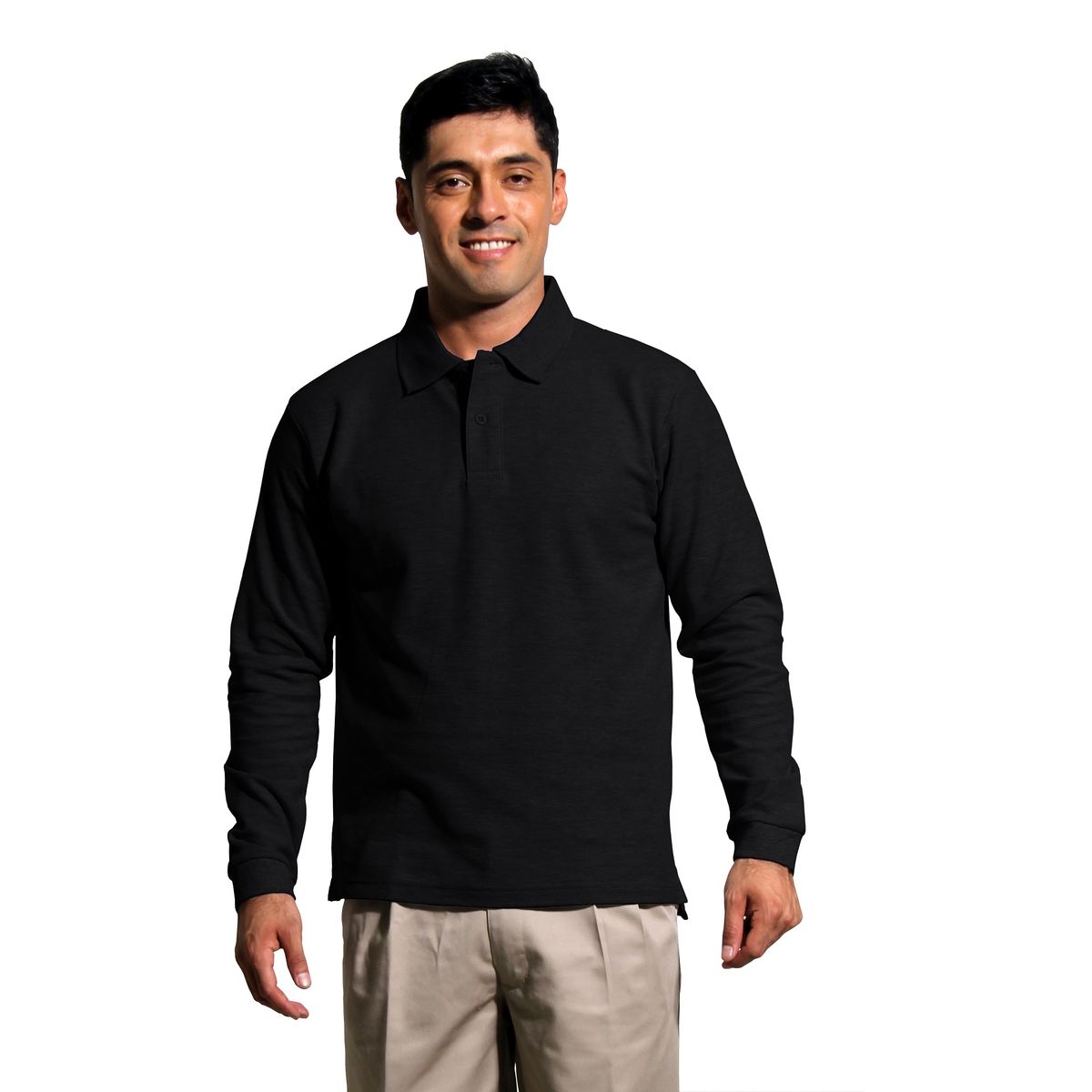 90 GRADOS - Polera Pique Hombre Manga Larga Negra