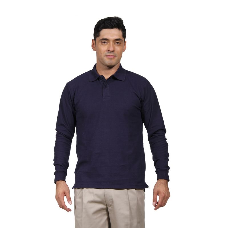 90 GRADOS - Polera Pique Hombre Manga Larga Azul Marino