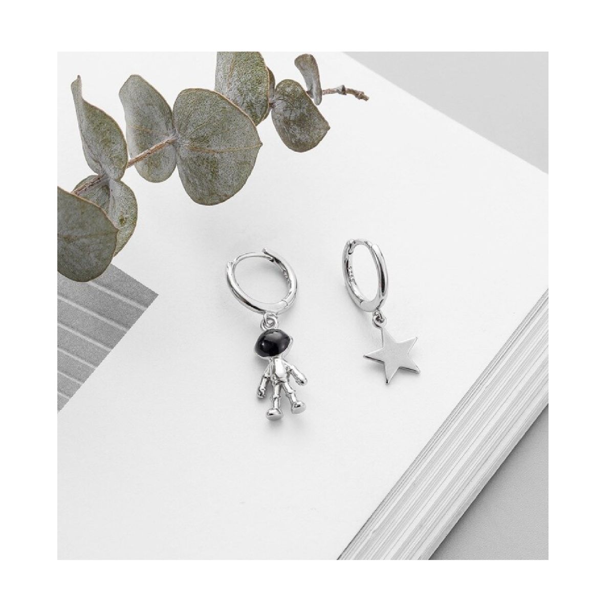 SILVER HEART - Aros Astronauta y Estrella 12mm. en Plata Fina 925 SILVER HEART