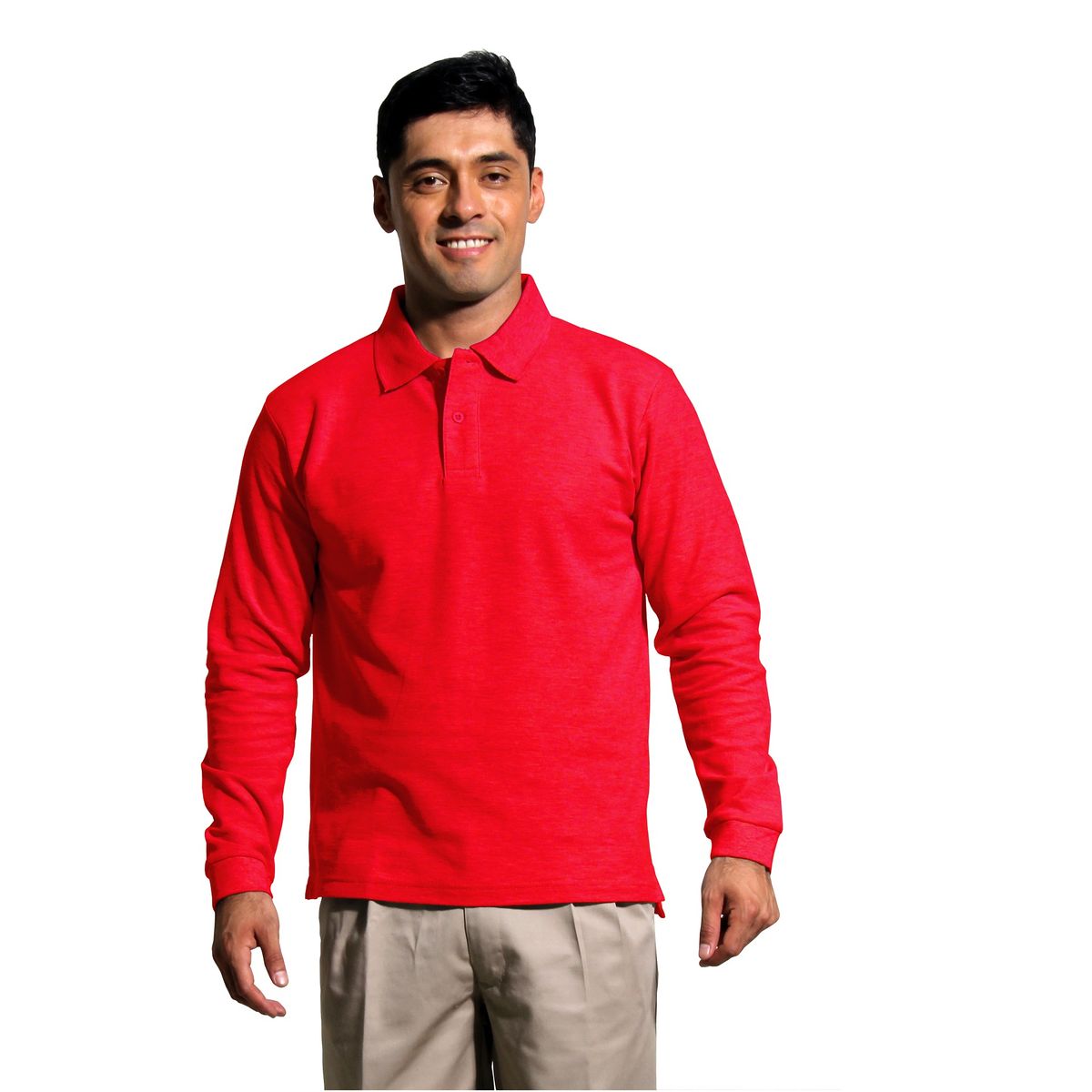 90 GRADOS - Polera Pique Hombre Manga Larga Roja