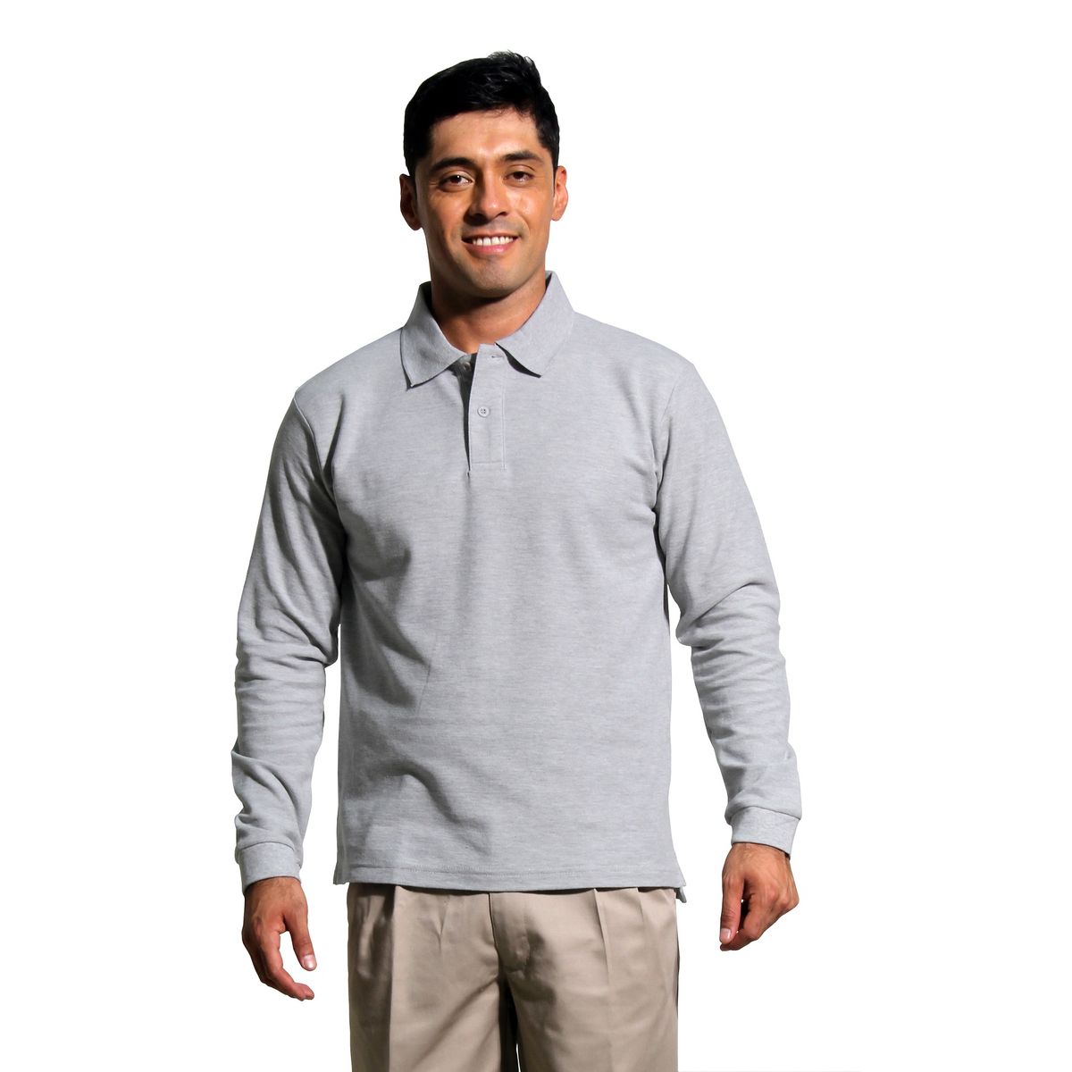 90 GRADOS - Polera Pique Hombre Manga Larga Gris