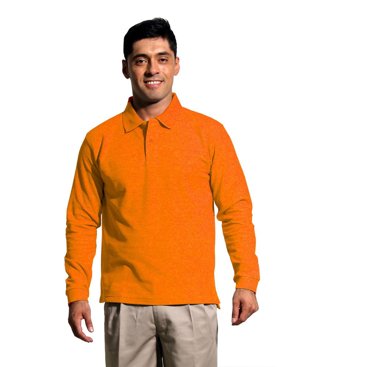 90 GRADOS - Polera Pique Hombre Manga Larga Naranja
