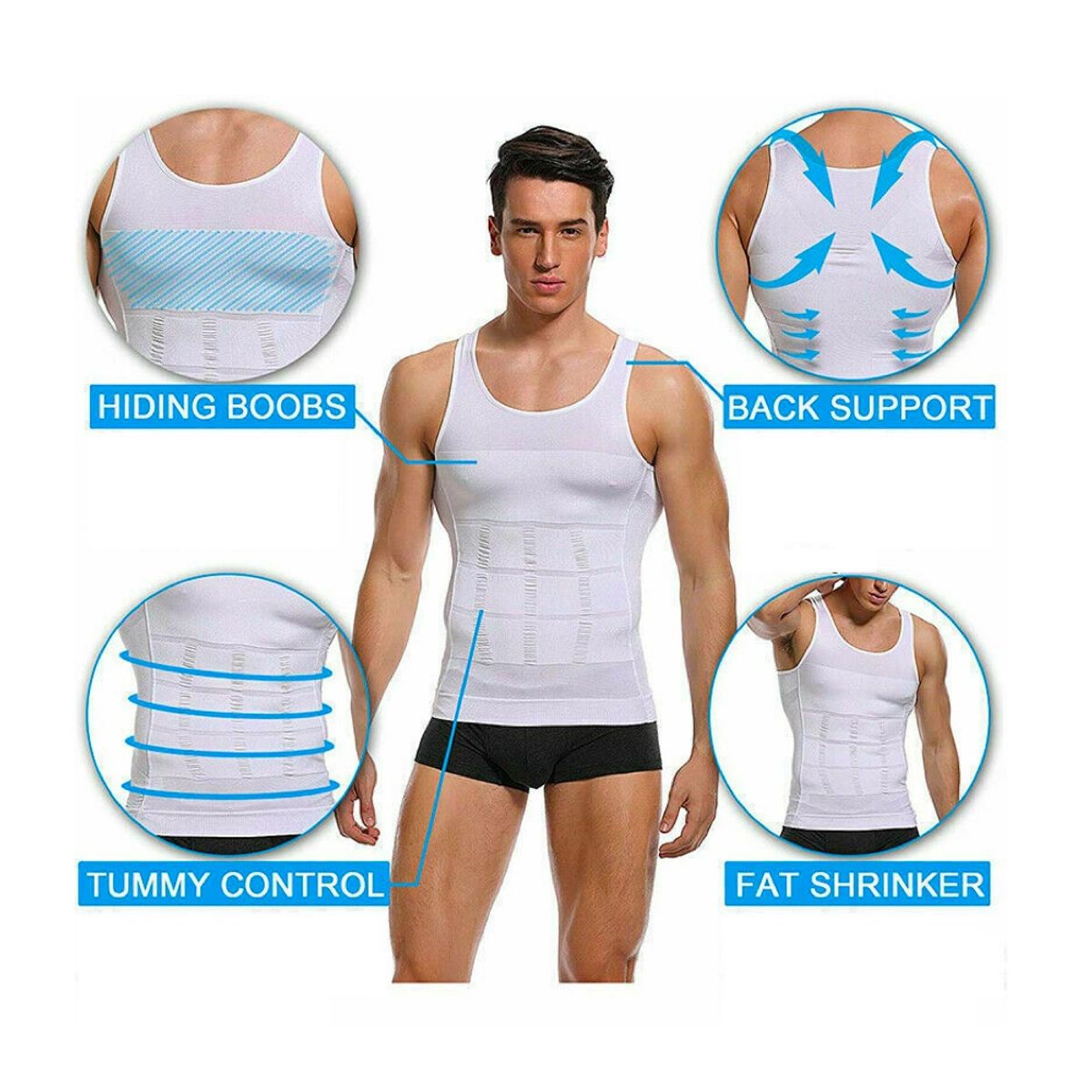 GENERICO - Pack Camiseta Reductora Compresión Pecho Abdomen Hombre