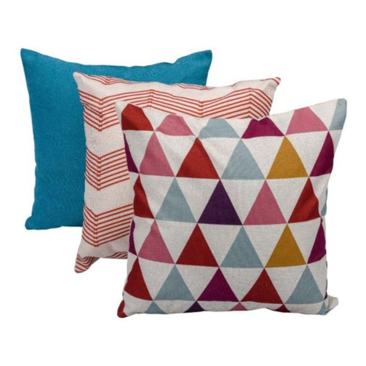 BEGONIA - Set 3 Cojines Turquesa y Diseños 45x45cm con Relleno