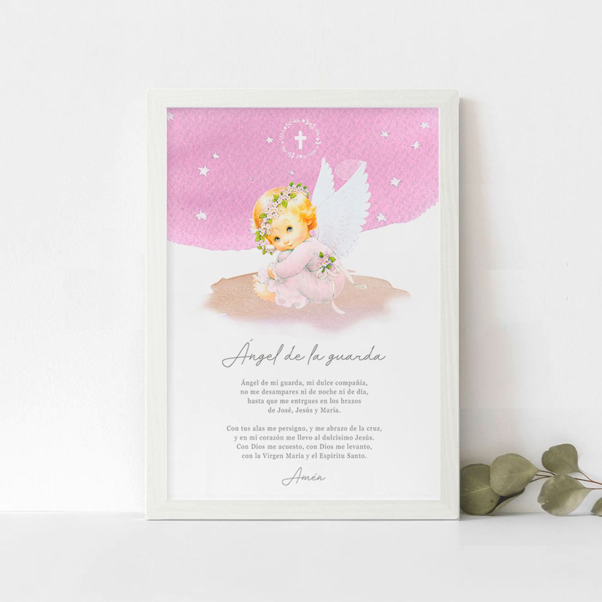 DECORACION PAJARITO - Cuadro regalo bautizo oración Angelita Rosada