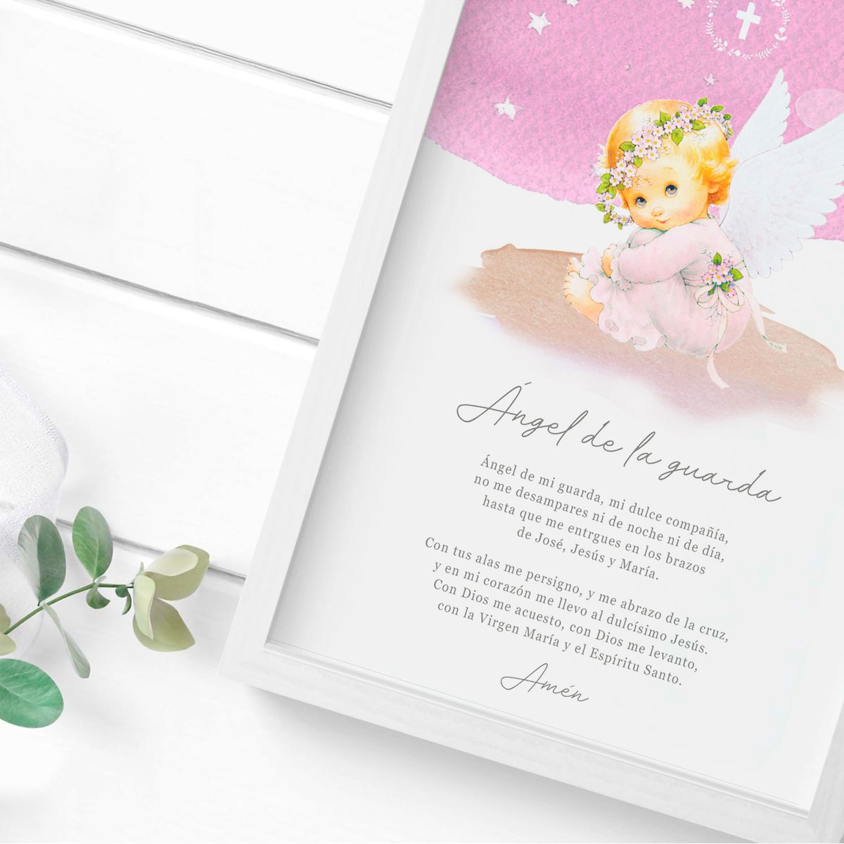 DECORACION PAJARITO - Cuadro regalo bautizo oración Angelita Rosada