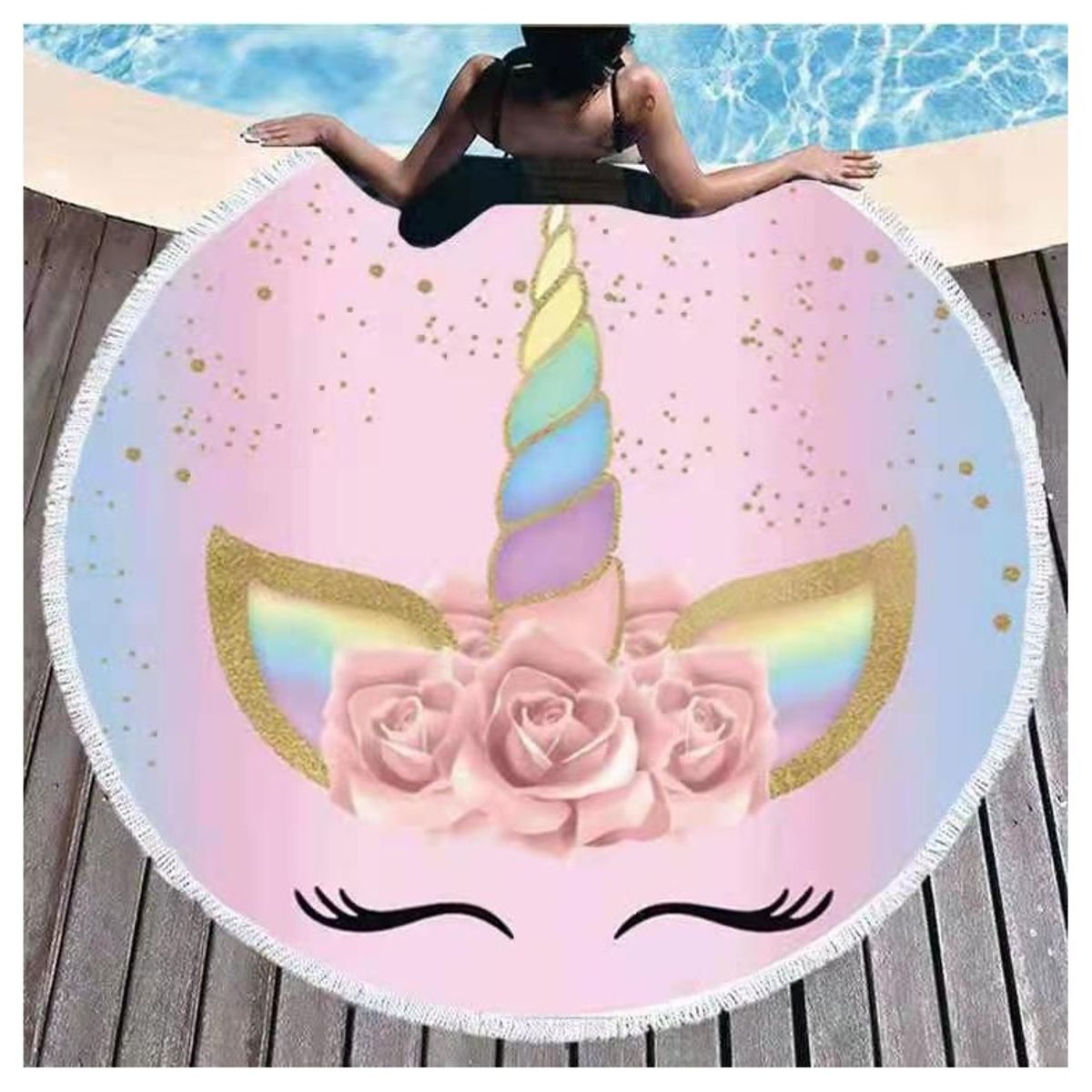 GENERICO - Manta tipo Toalla Redonda Unicornio