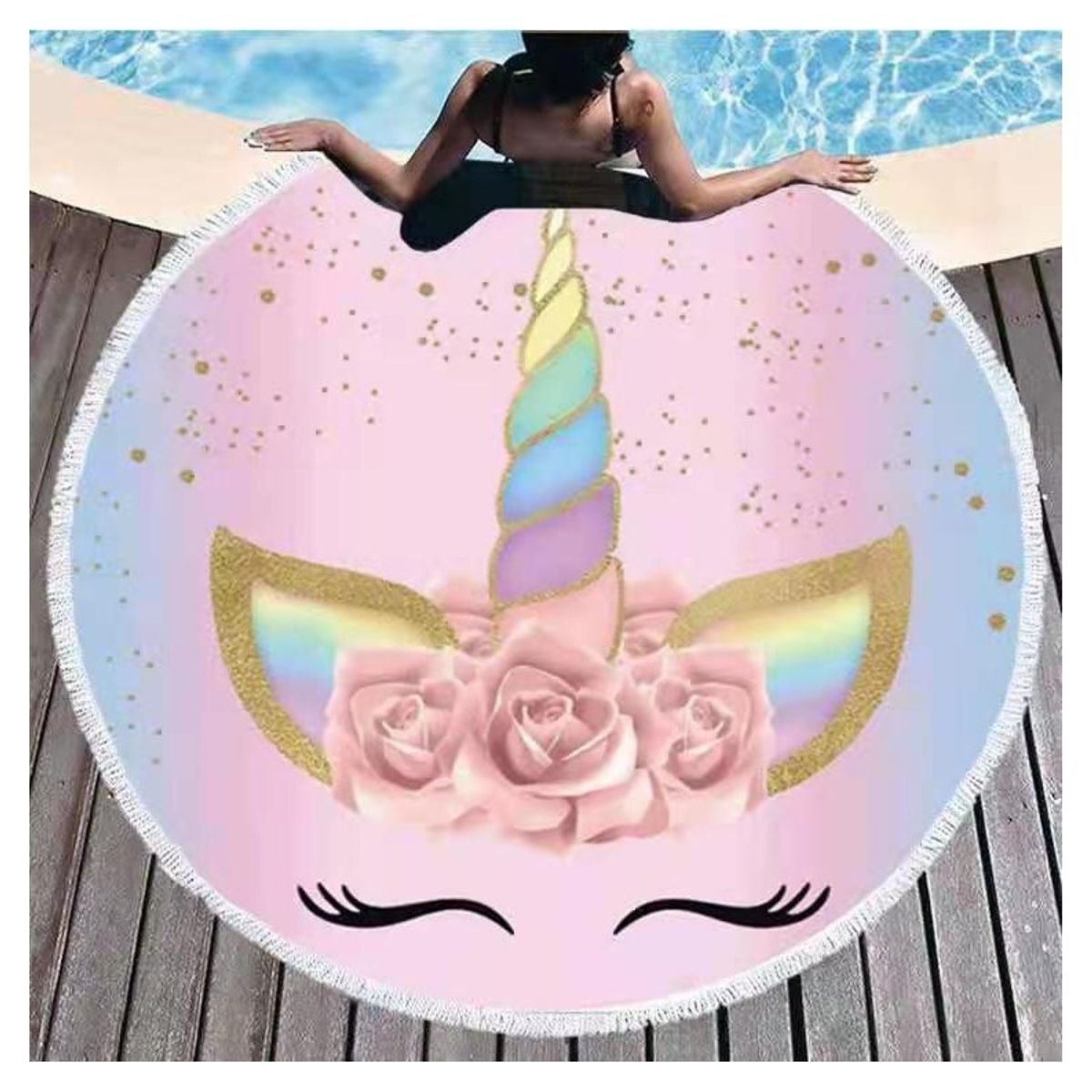 GENERICO - Manta tipo Toalla Redonda Unicornio