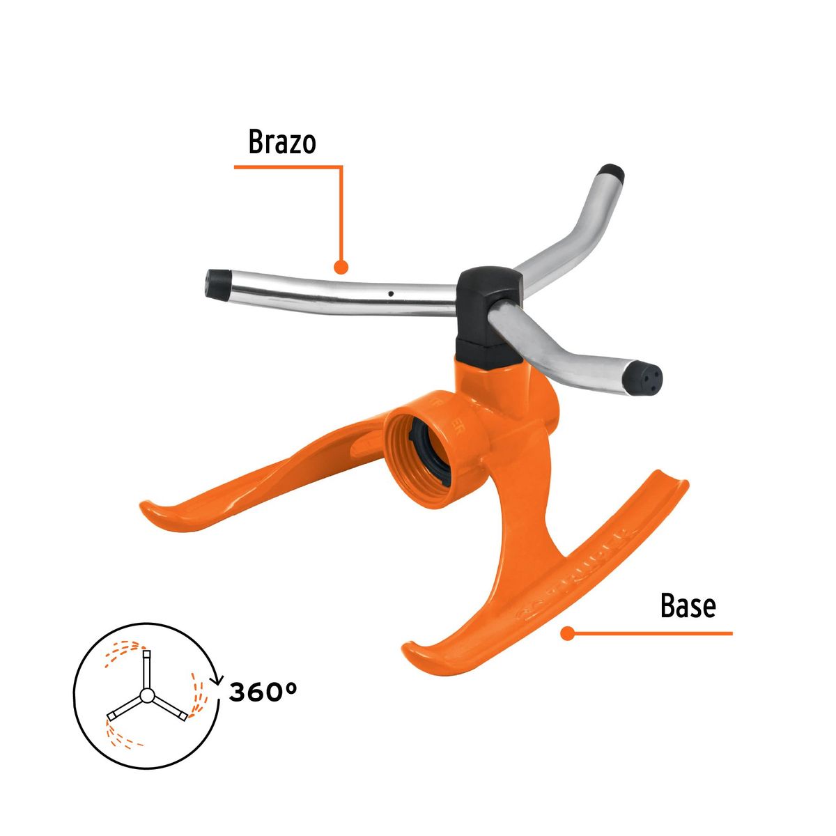 TRUPER - Aspersor giratorio 3 Brazos Base Metálica 50 PSI 3/4
