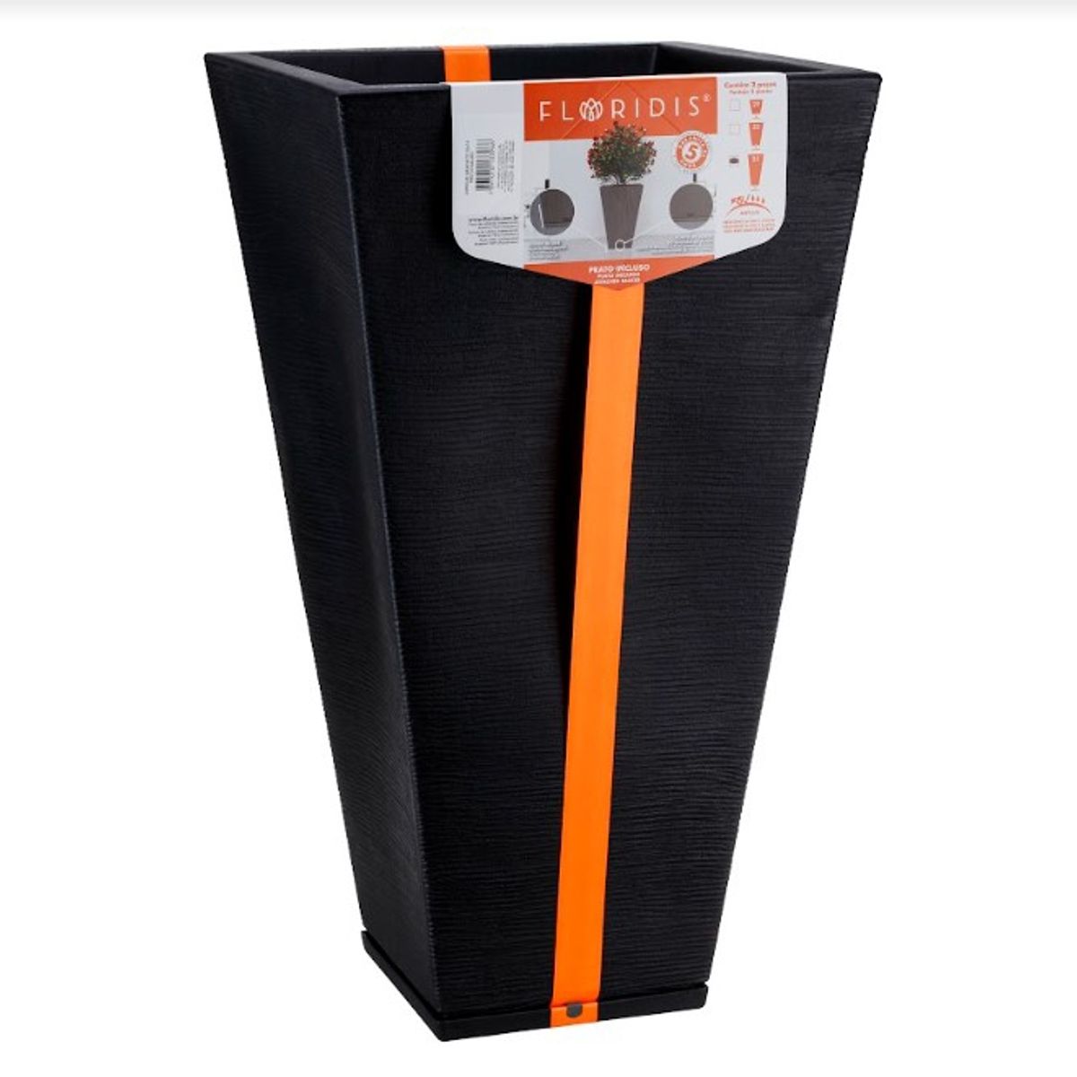 FLORIDIS - MACETERO FLORIDIS NEGRO ZURIQUE 74CM ALTO CON PLATO
