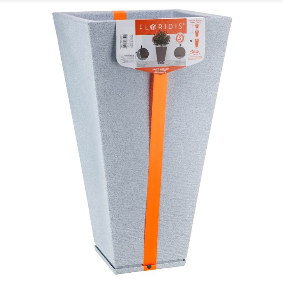 FLORIDIS - MACETERO FLORIDIS GRIS CLARO ZURIQUE 74CM ALTO CON PLATO