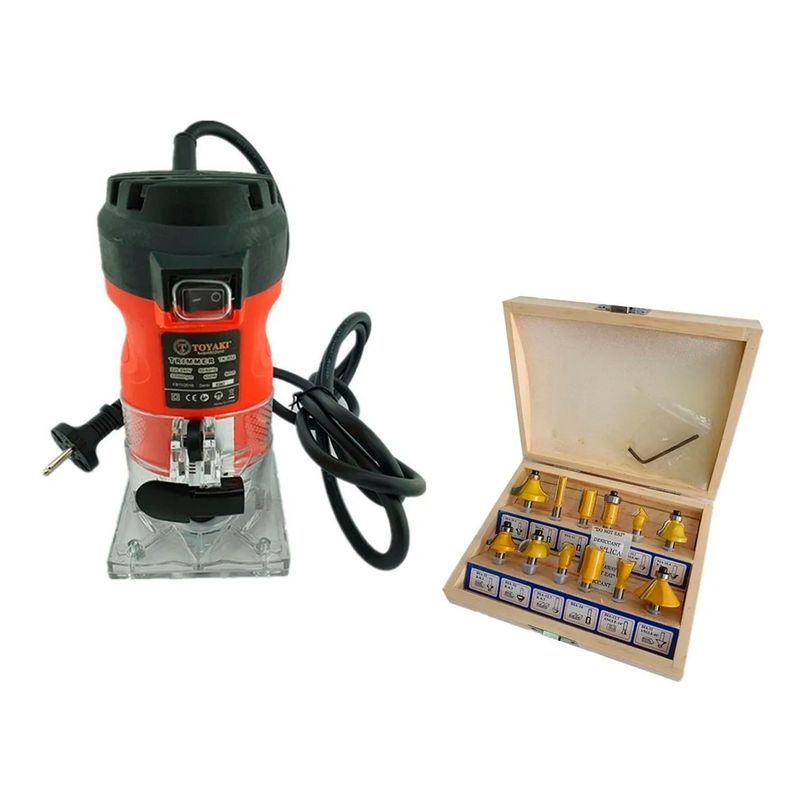 TOYAKI - Fresadora Router Mini Tupi 650w Toyaki + Juego 12 Fresas 1/4