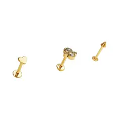 ELBAULDEJUMA - Conjunto set Piercing a presión Chapado En Oro 18k Nostril Labret Flor