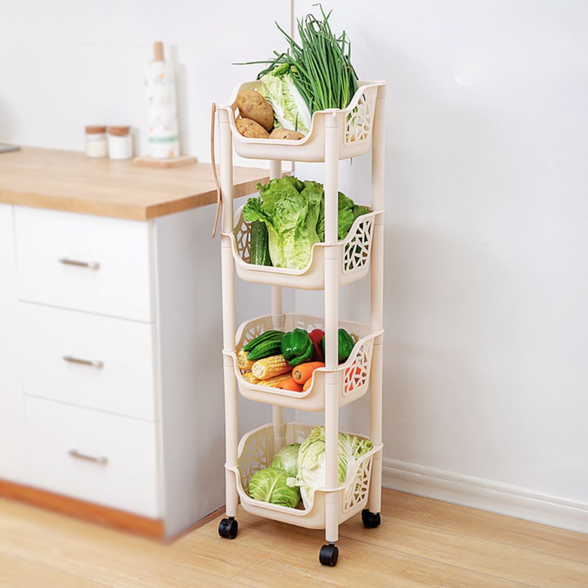 CRUSEC - Cesta De Almacenamiento 4 Niveles Estante Cocina Con Ruedas