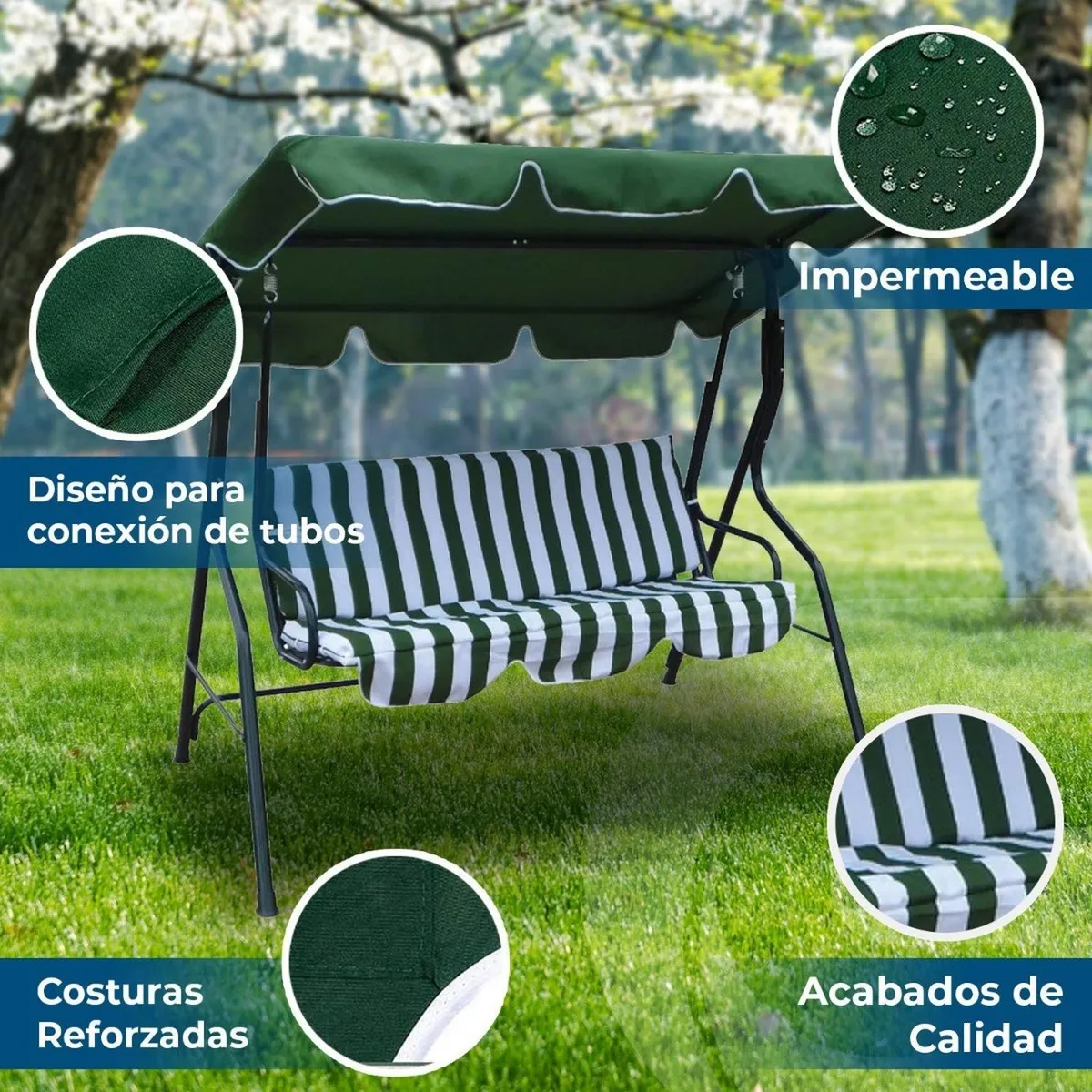 GLOBAL LATIN GROUP - Silla Columpio Para Terraza Al Aire Libre Para 3 Personas