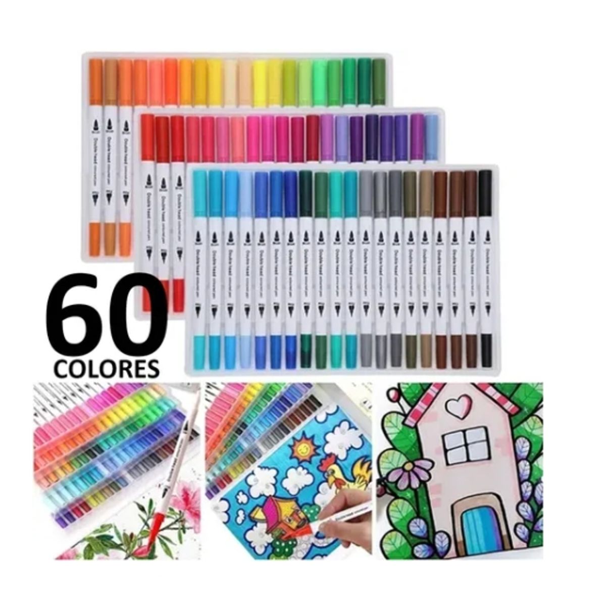 ESHOPANGIE - 60 Marcadores De Doble Punta Tipo Pincel Colores