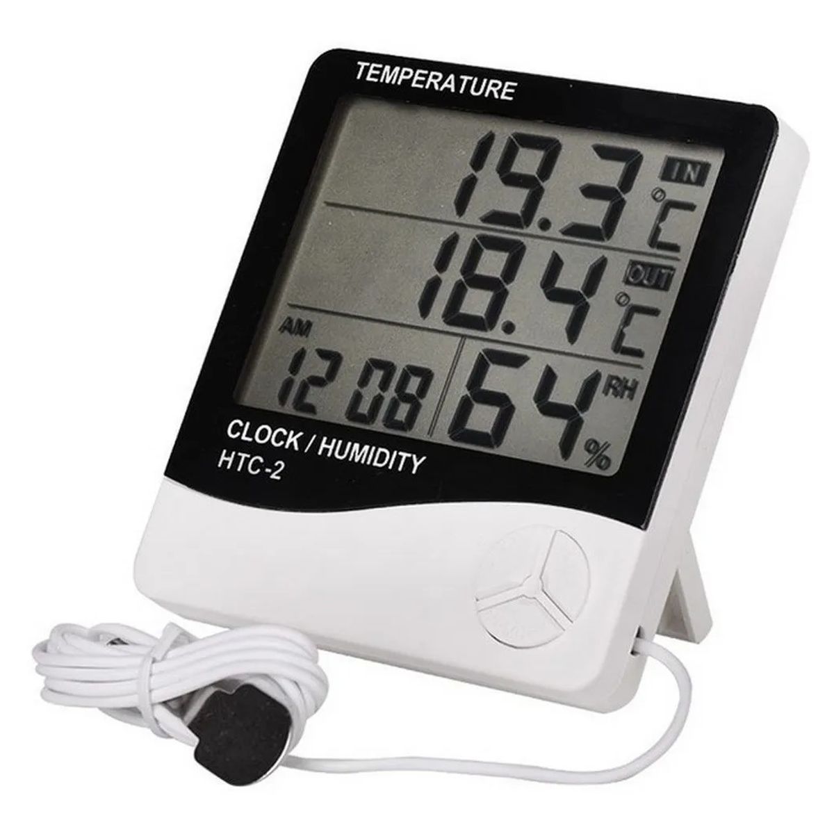GENERICO - Termómetro Digital Reloj Higrometro Humedad Ambiental Htc-2