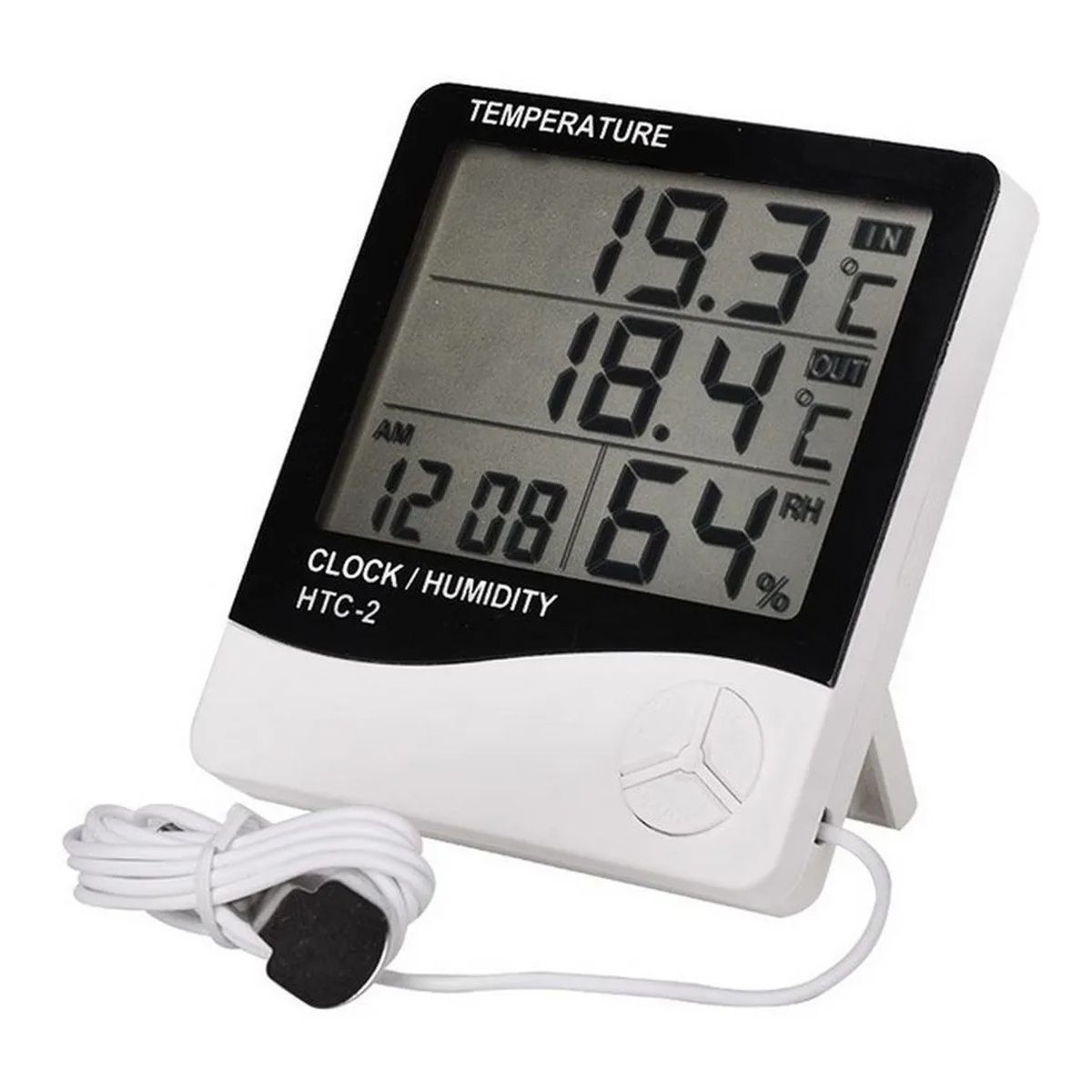 GENERICO - Termómetro Digital Reloj Higrometro Humedad Ambiental Htc-2