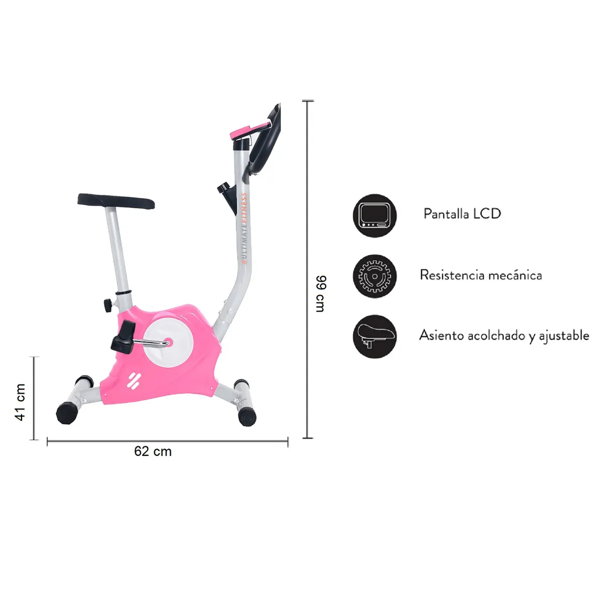 ULTIMATE FITNESS - BICICLETA ESTÁTICA E10 ROSADA