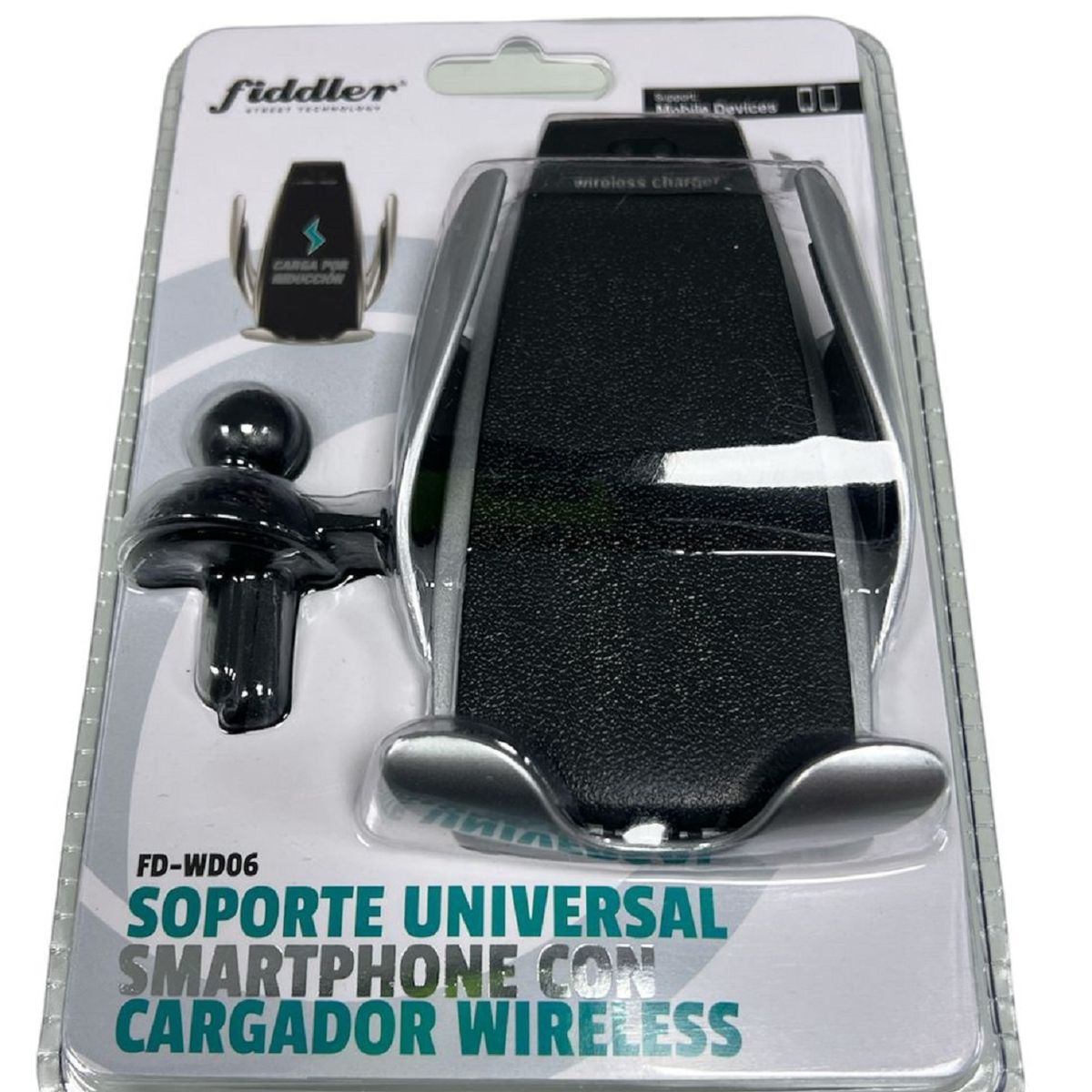 FIDDLER - SOPORTE AUTOMATICO AUTO CON CARGADOR WIRELESS REJILLA FD-WD06