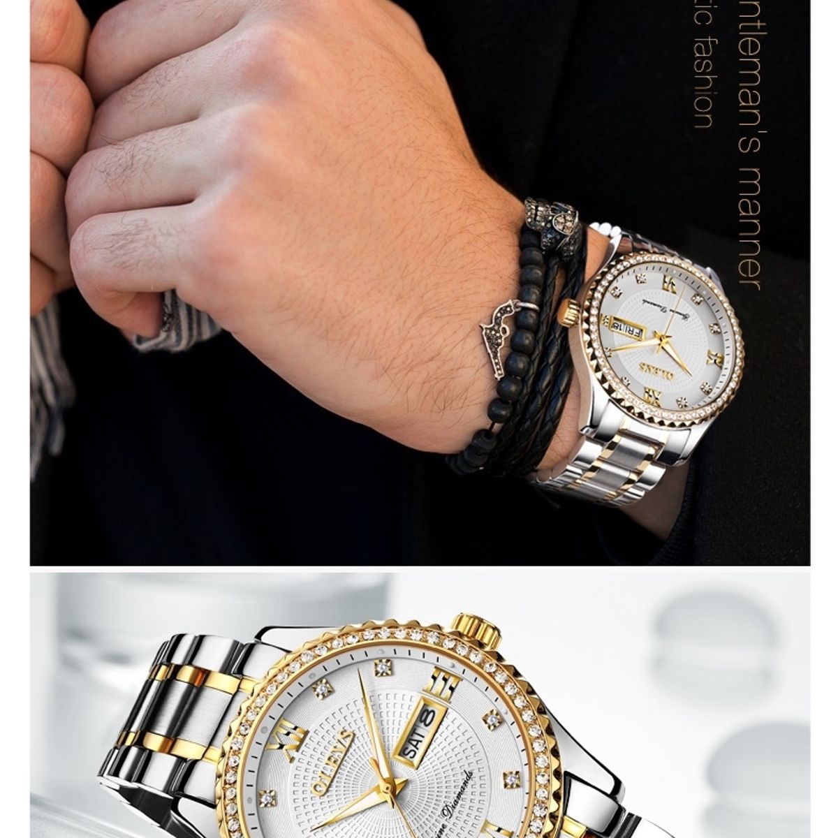 GENERICO - Reloj De Lujo Hombre Olevs Cuarzo Correa Acero Mod Stones
