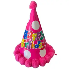 UNIVERSAL - Gorro cotillón Happy Birthday fucsia 6 unidades