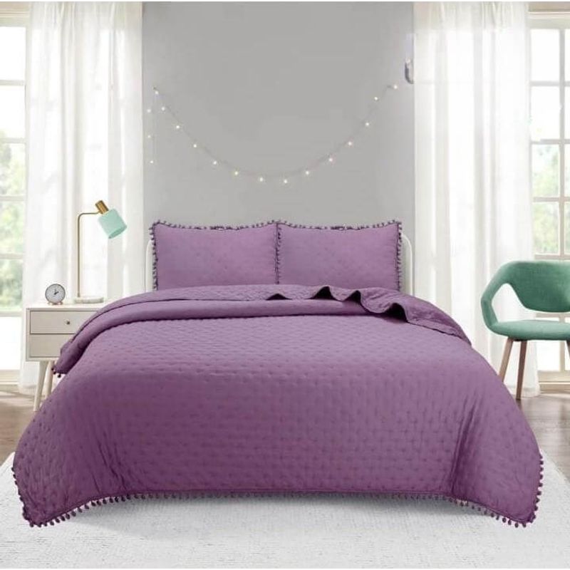 GENERICO - Cubre Cama Verano de Algodón con PomPon MORADO