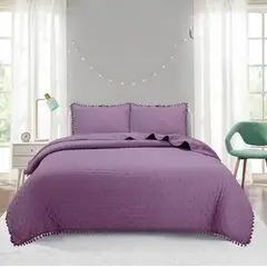 GENERICO - Cubre Cama Verano de Algodón con PomPon MORADO