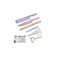 GENERICO - SET 4 CUCHILLOS COCINA TIJERA COCINA PELADOR - Multicolor + BARRA IMÁN