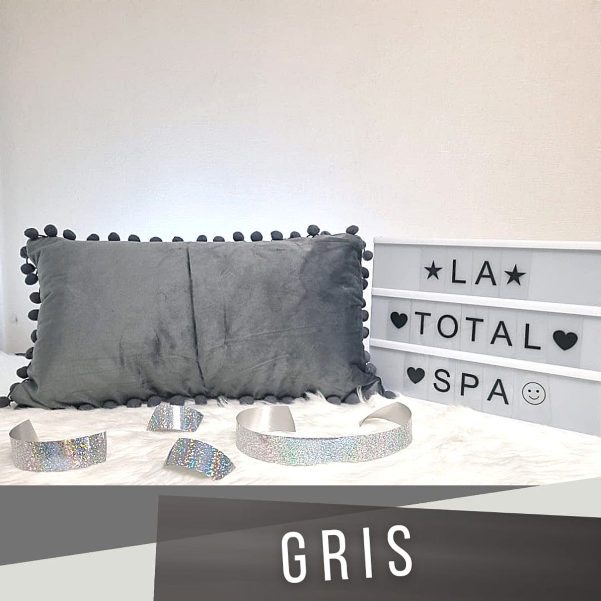 GENERICO - Funda de Cojines 30X50 Con Pompon GRIS