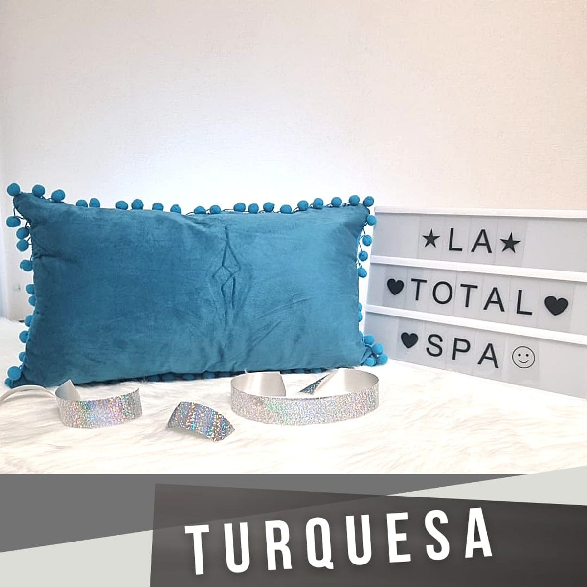 GENERICO - Funda de Cojines 30X50 Con Pompon TURQUESA