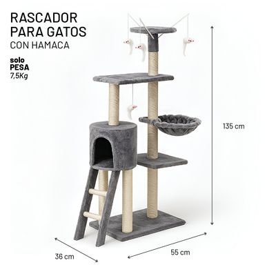 Imagen 2 del producto Rascador para gatos con hamaca 135x55x36 cm