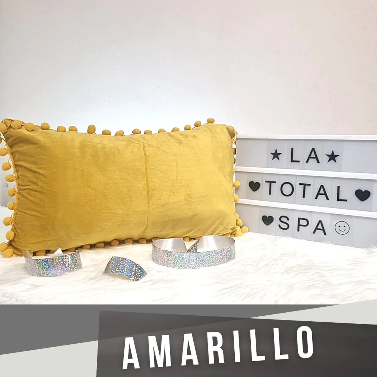 GENERICO - Funda de Cojines 30X50 Con Pompon AMARILLO