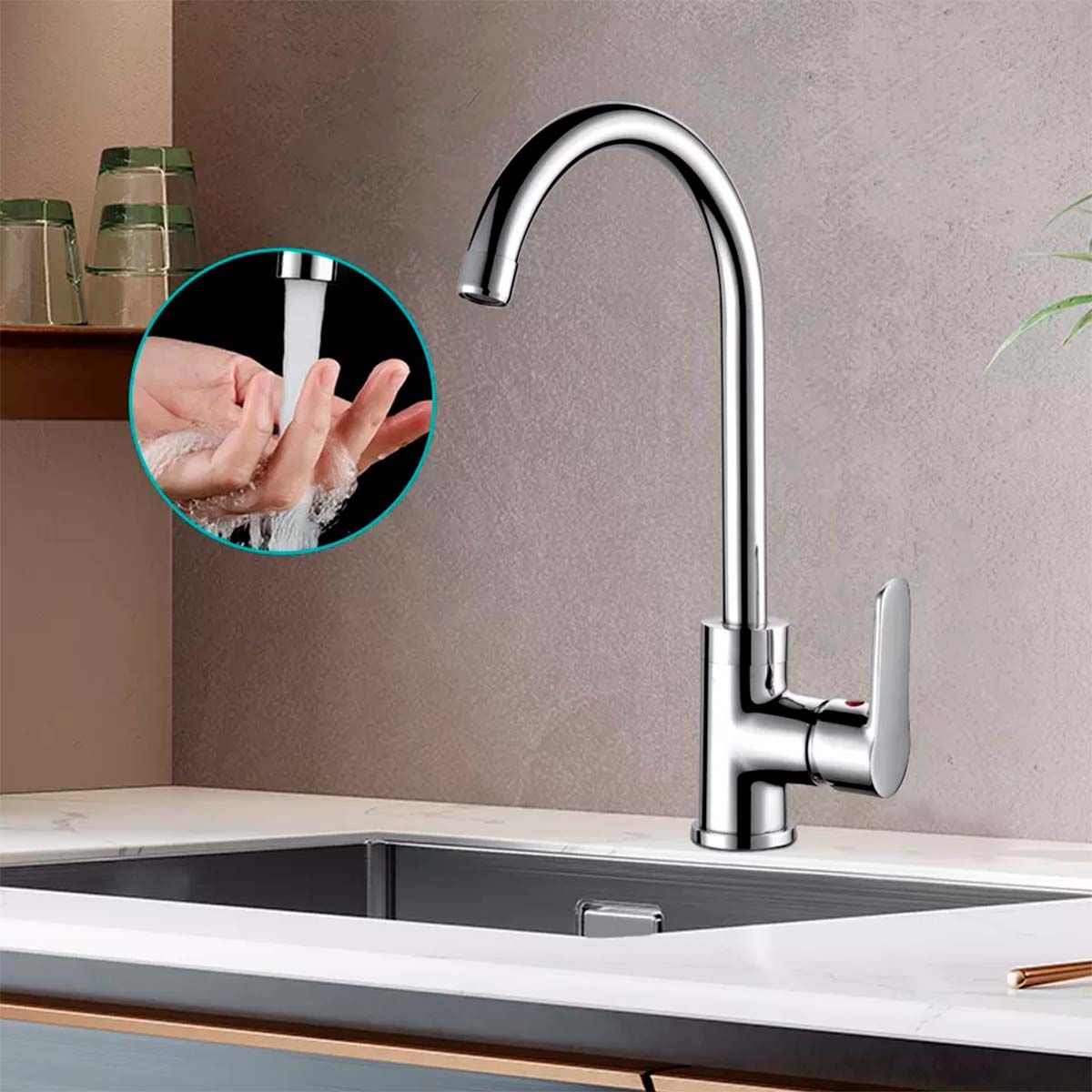 GENERICO - Llave Grifería Lavaplatos Cuello Cisne Plateado Monomando Tap 25