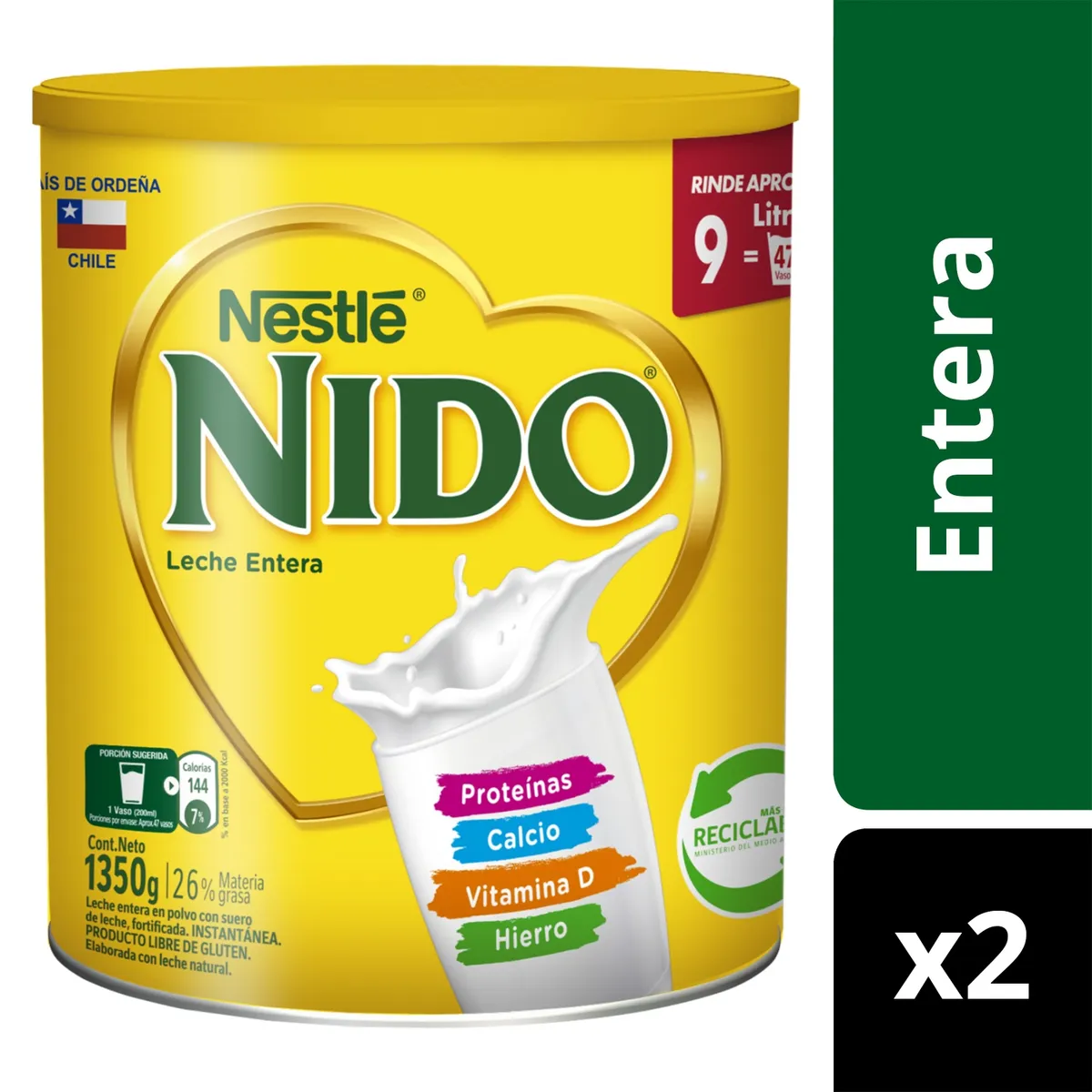 NESTLE - Leche En Polvo Nido® Entera Tarro 1350g Pack X2