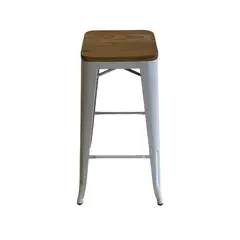 SERCOMKP - Taburete Alto Tolix Asiento de Madera Blanco 76cm