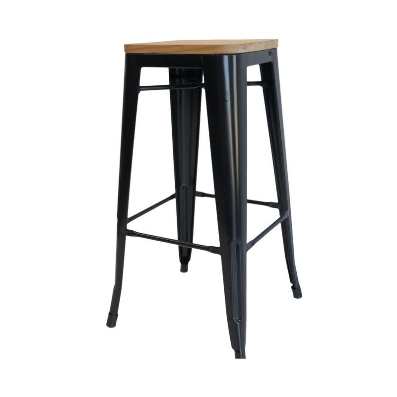 SERCOMKP - Taburete Alto Tolix Asiento de Madera Negro 76cm