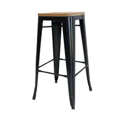SERCOMKP - Taburete Alto Tolix Asiento de Madera Negro 76cm