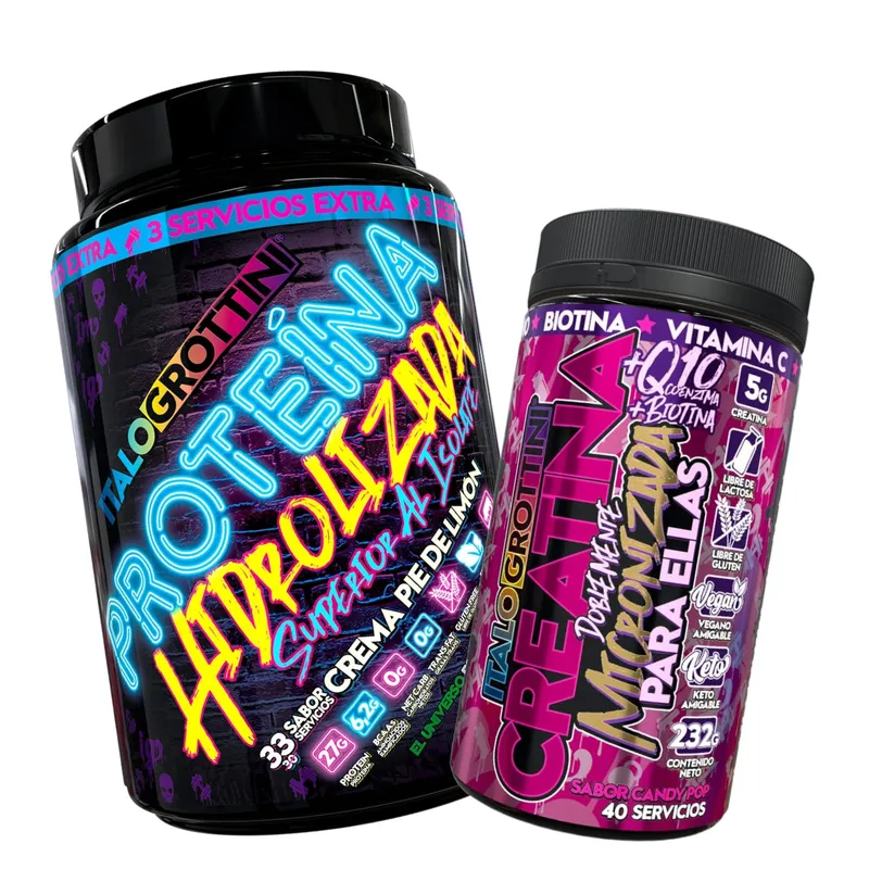 ITALO GROTTINI - PROTEINA HIDROLIZADA PIE DE LIMON 2,3 LB + CREATINA 40 SV CANDY POP