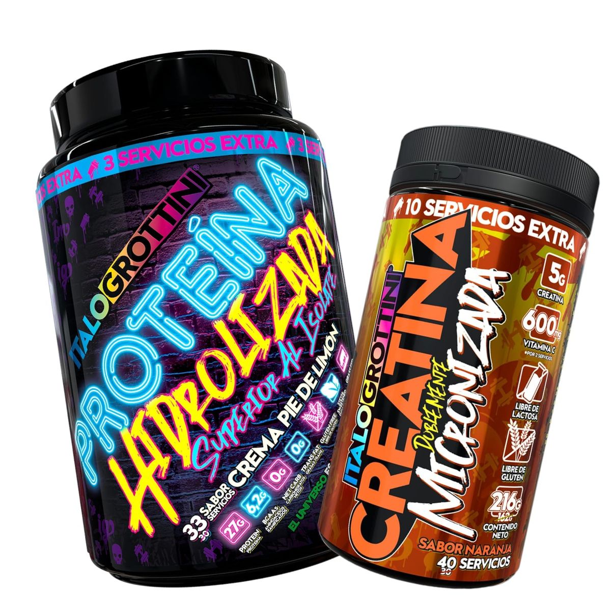 ITALO GROTTINI - PROTEINA HIDROLIZADA PIE DE LIMÓN 2,3 LB + CREATINA 40 SV NARANJA