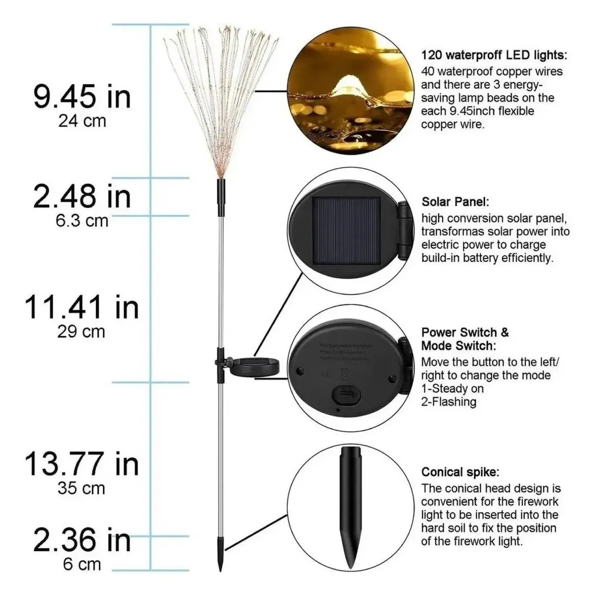 GENERICO - Luces Fuego Artificial Guirnalda Luces Solares Luces Hadas Pack 2