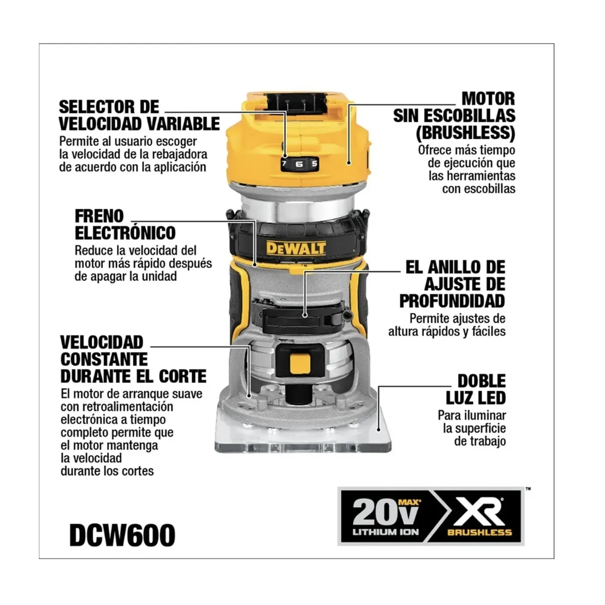 DEWALT - Router Inalámbrico Dewalt Dcw600b 20v  Max Xr Brushless