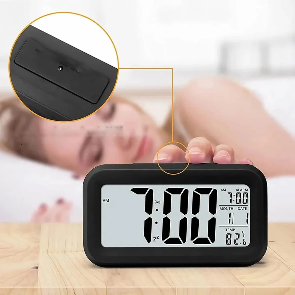 AIZO - Reloj Despertador Pantalla Led Fecha Temperatura Alarma negro