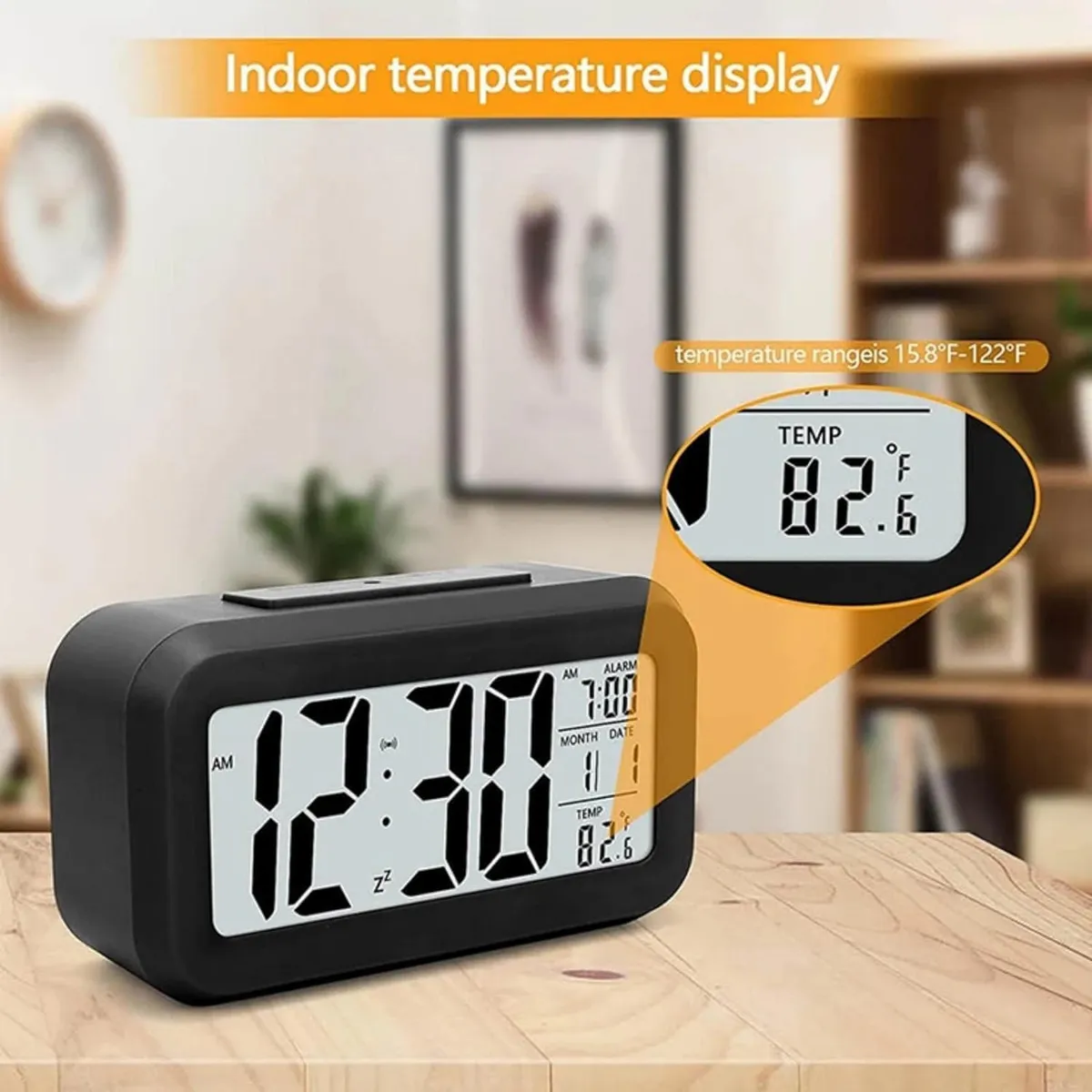 AIZO - Reloj Despertador Pantalla Led Fecha Temperatura Alarma negro